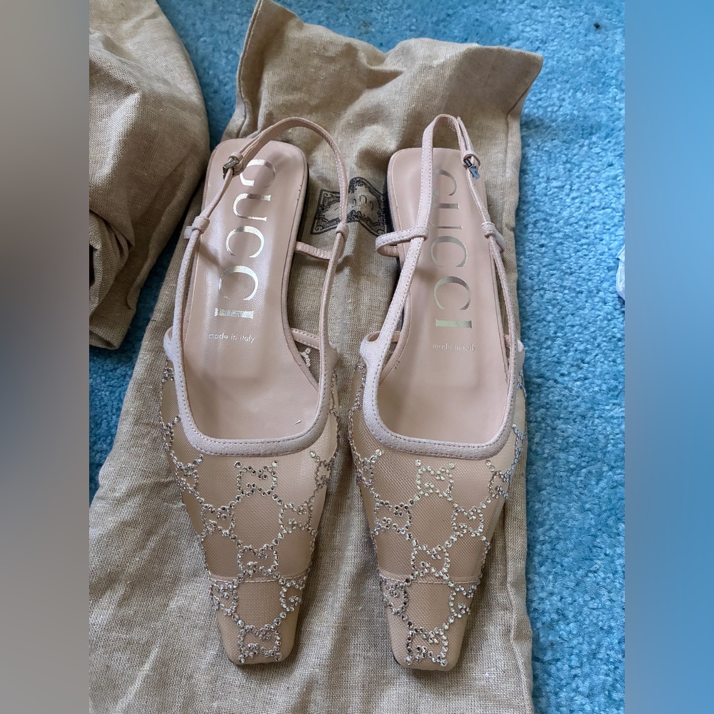 Gucci Tom Crystal GG Mesh Slingback Pumps